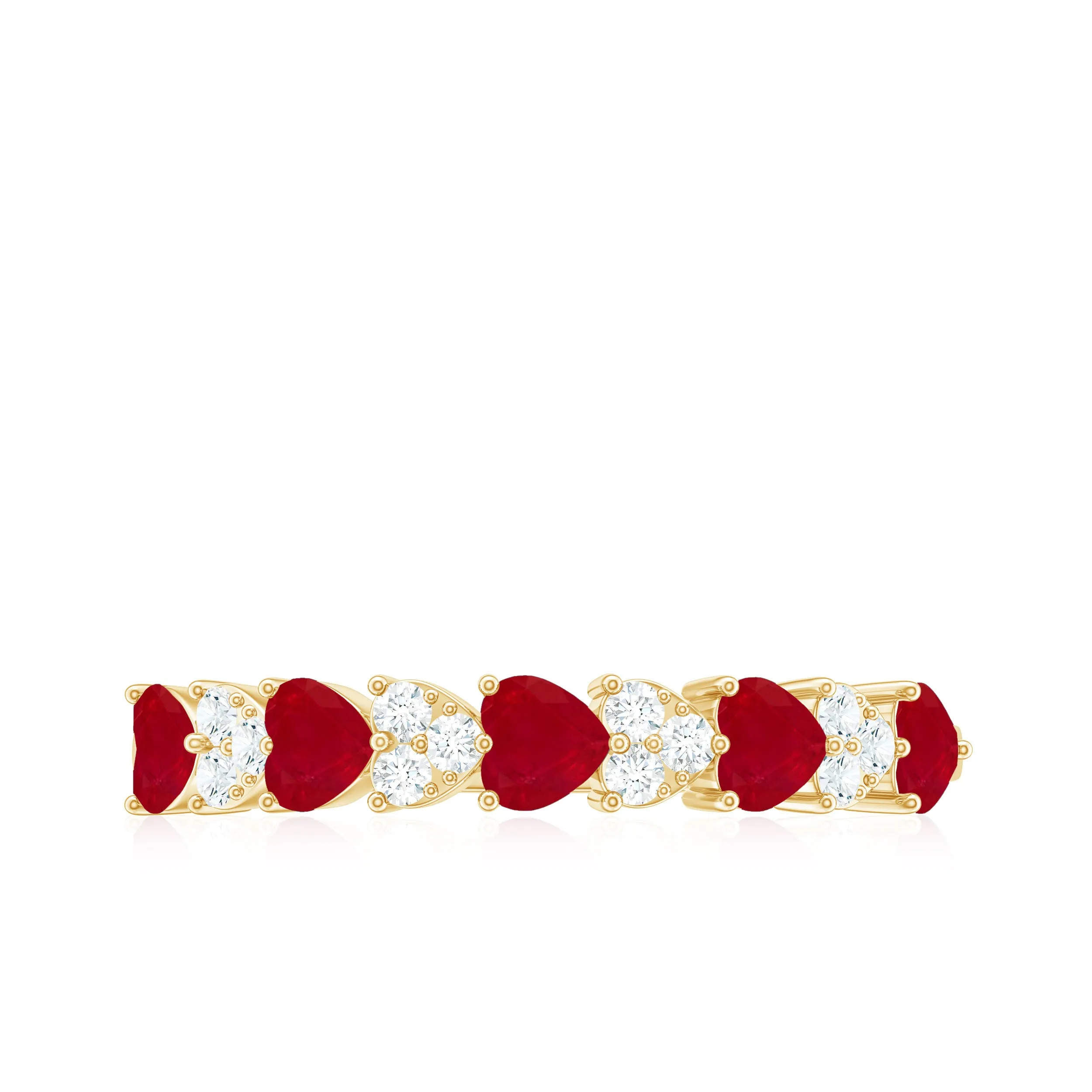 Heart Shape Ruby Half Eternity Ring with Diamond