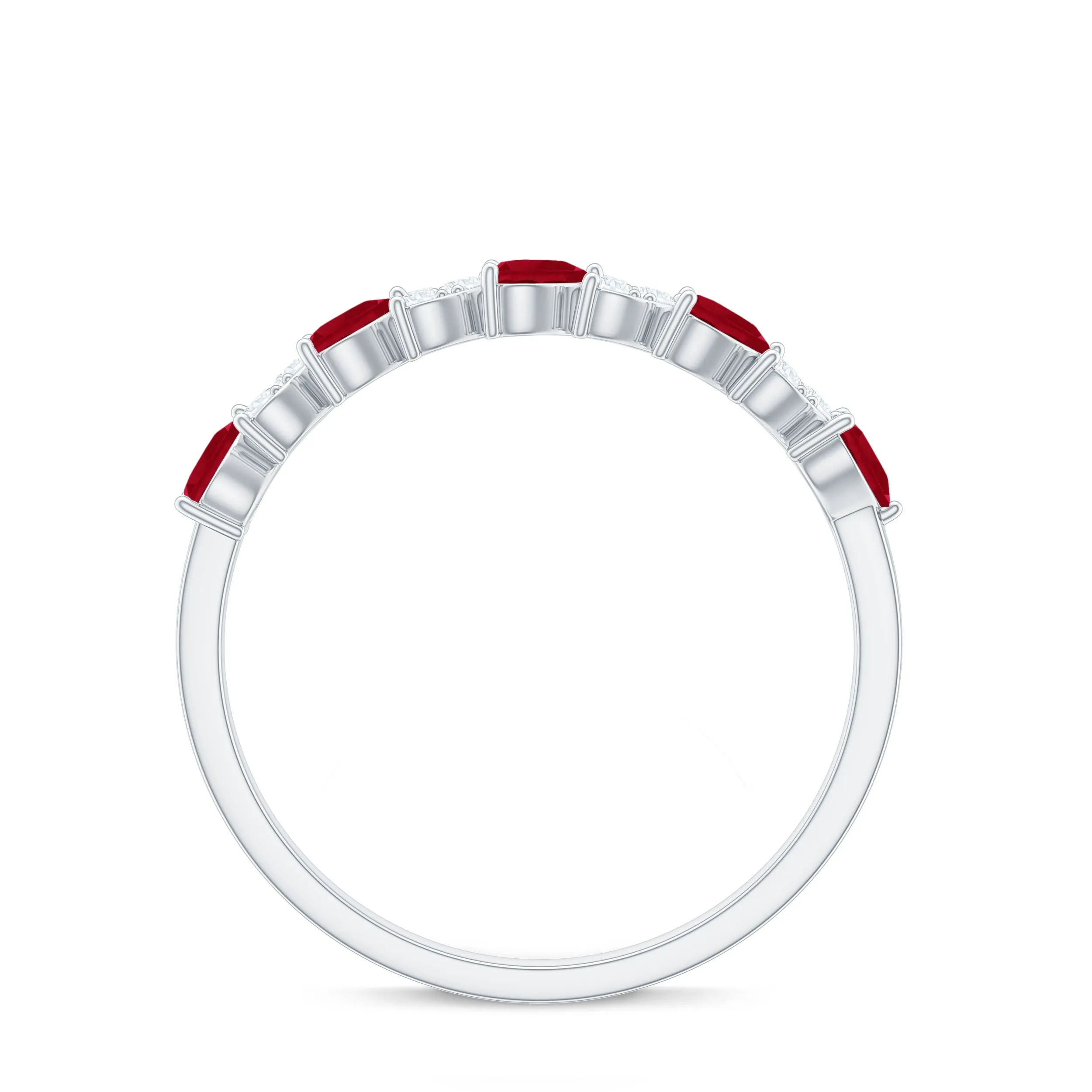 Heart Shape Ruby Half Eternity Ring with Diamond
