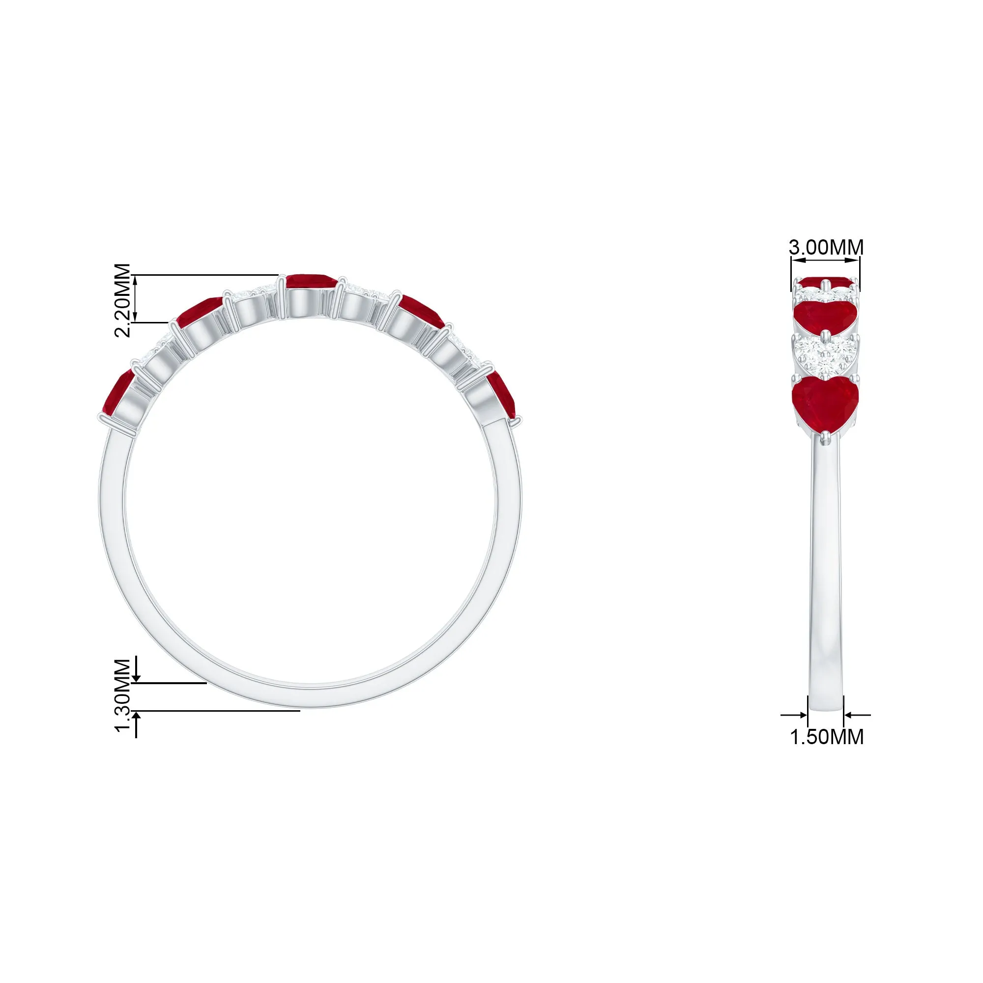 Heart Shape Ruby Half Eternity Ring with Diamond