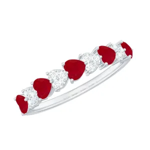 Heart Shape Ruby Half Eternity Ring with Diamond