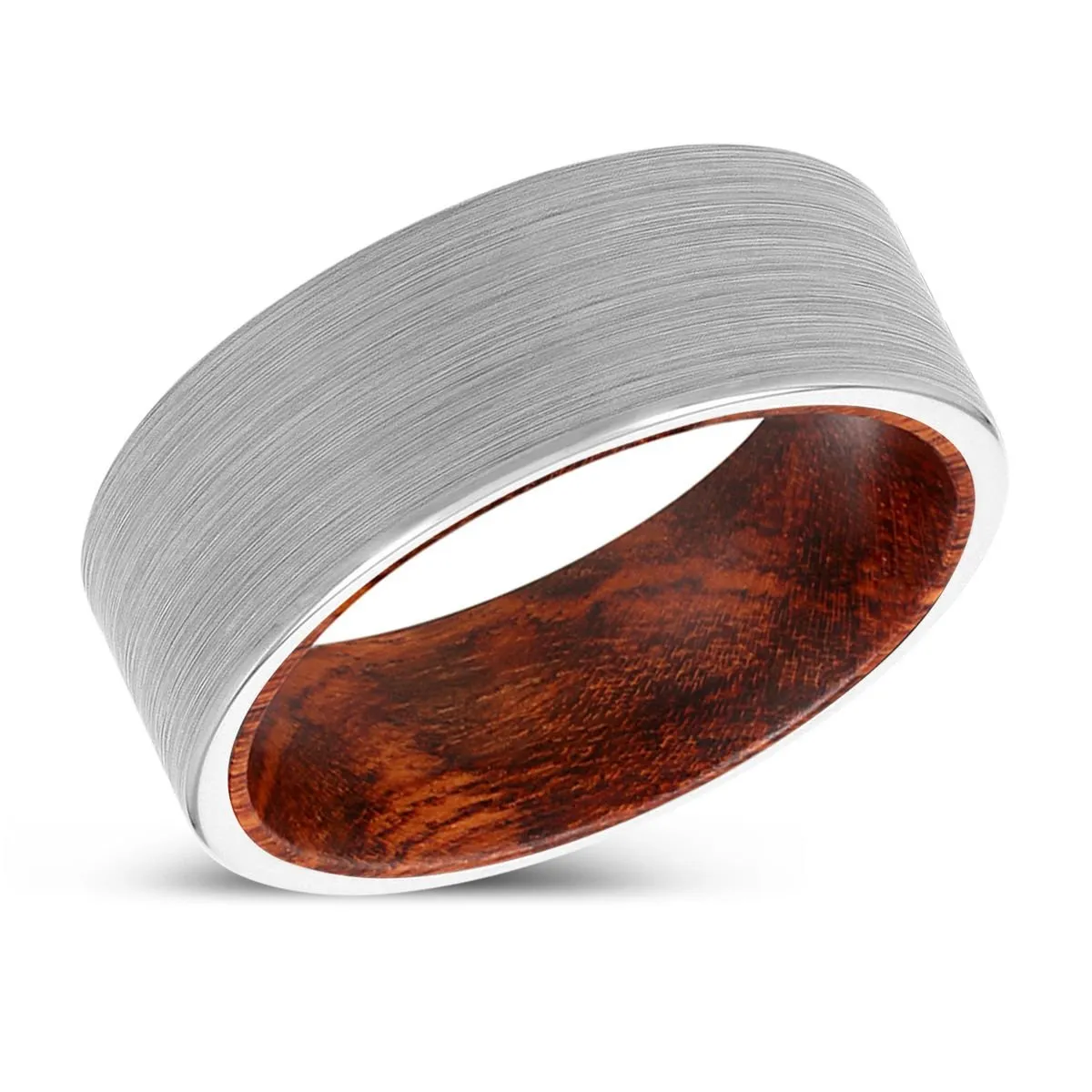KAIN | Snake Wood, White Tungsten Ring, Brushed, Flat
