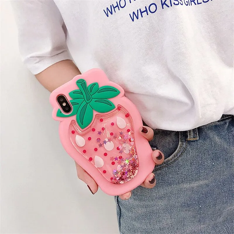 Kawaii Liquid Strawberry iPhone Case