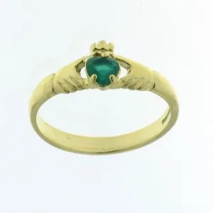 Kids 9ct Green Stone Claddagh Ring