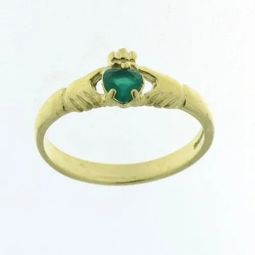Kids 9ct Green Stone Claddagh Ring