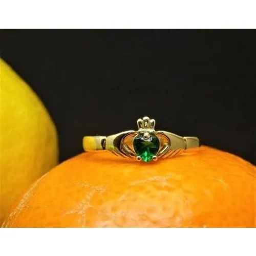 Kids 9ct Green Stone Claddagh Ring