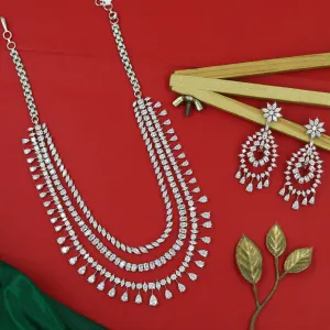 Layered Round Neck Zircon/AD Necklace Set 16223-69