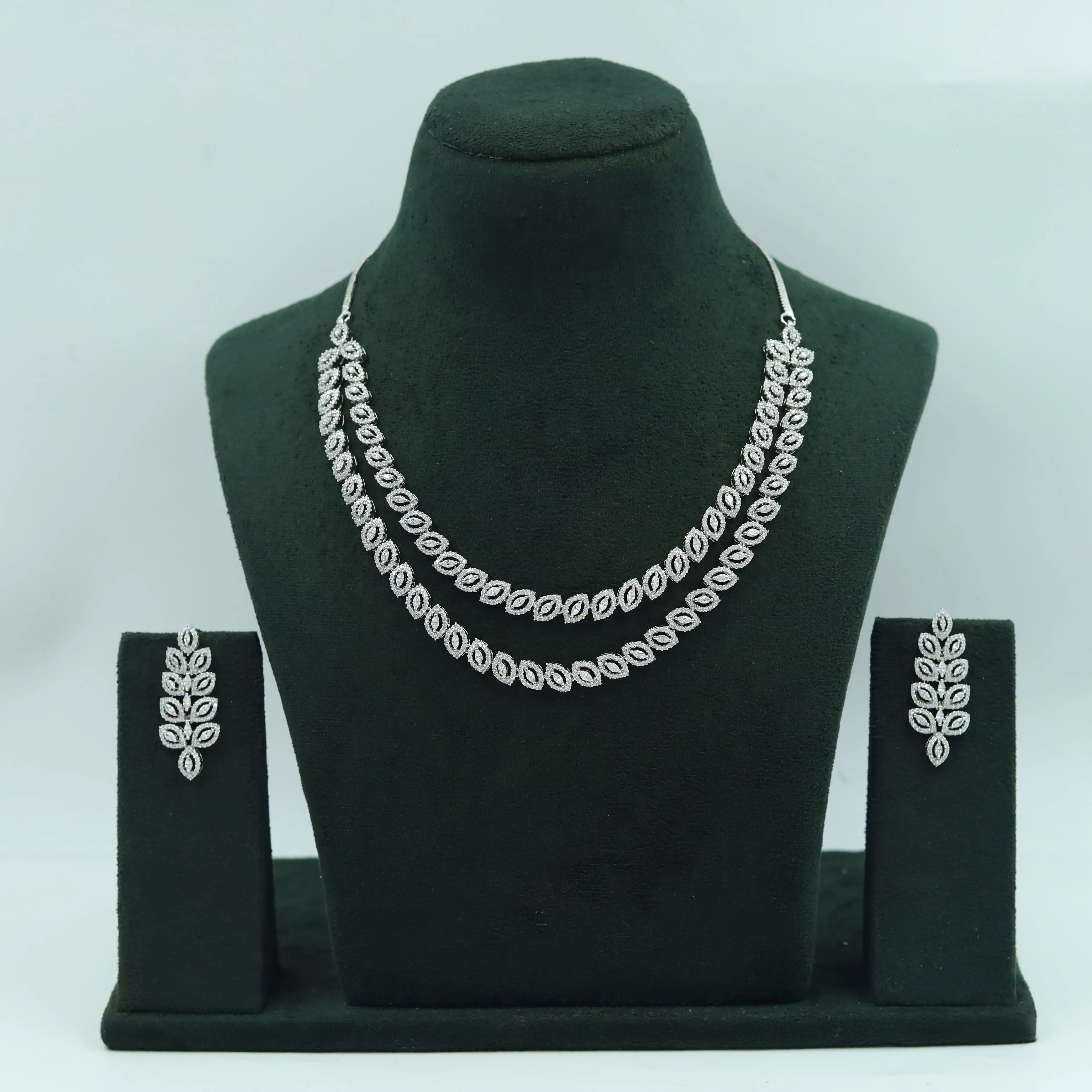 Layered Round Neck Zircon/AD Necklace Set 16236-69