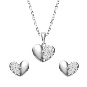 Love Heart Pendant Necklaces Link Chain and Earring Set for Women  Sterling