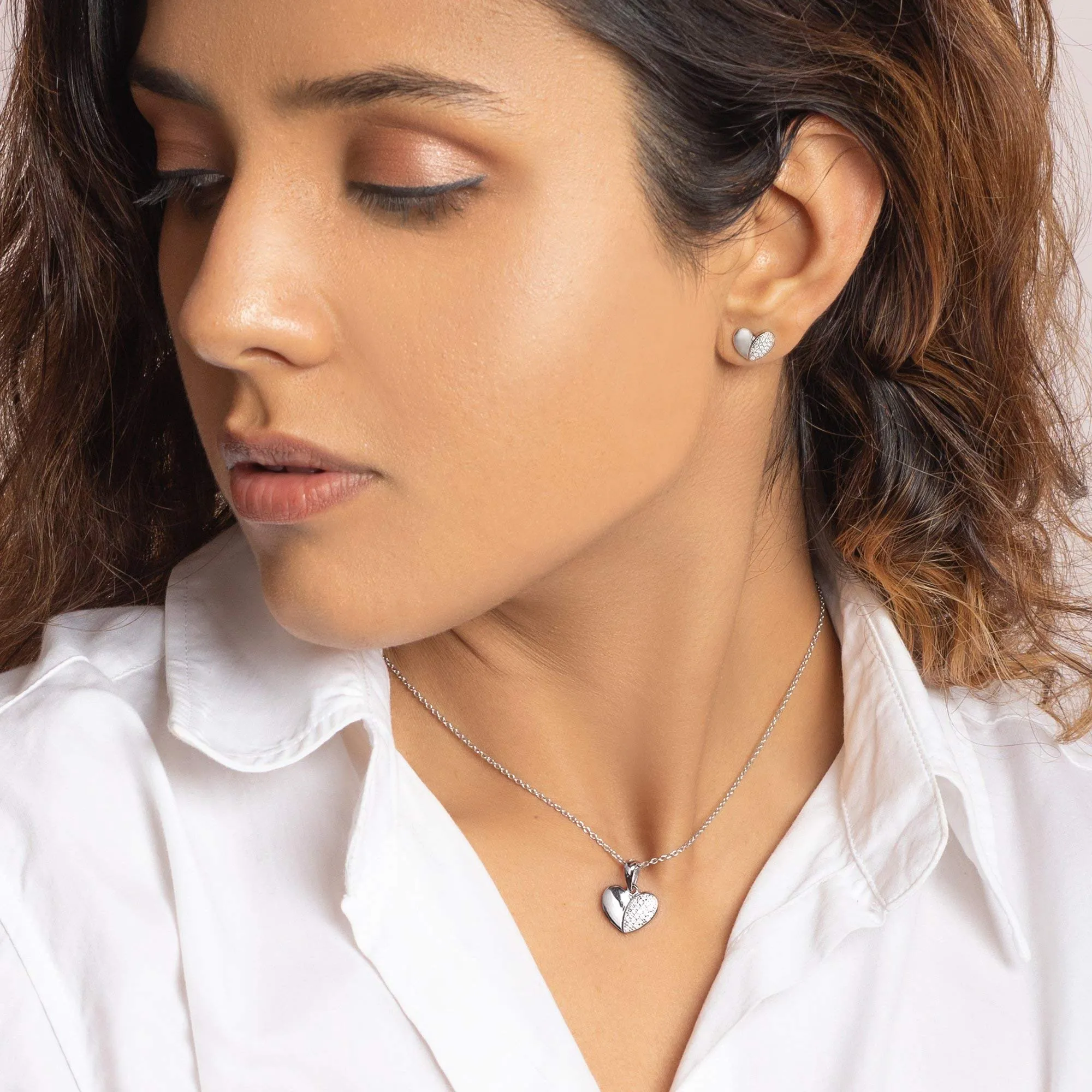 Love Heart Pendant Necklaces Link Chain and Earring Set for Women  Sterling