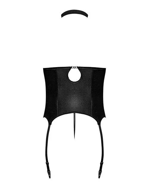 Lust Mistress Cupless Corset W/velcro Choker Collar, Metal Garters & G-string