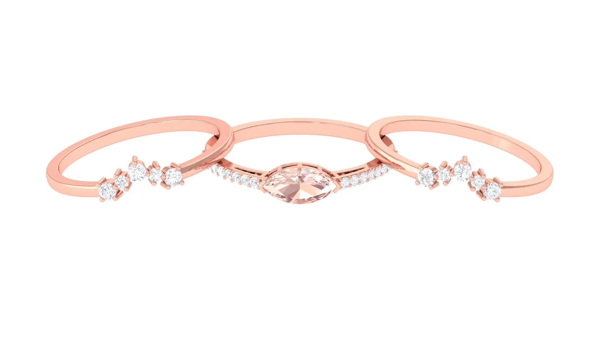 Marquise Cut Morganite Stackable Ring Set with Diamond
