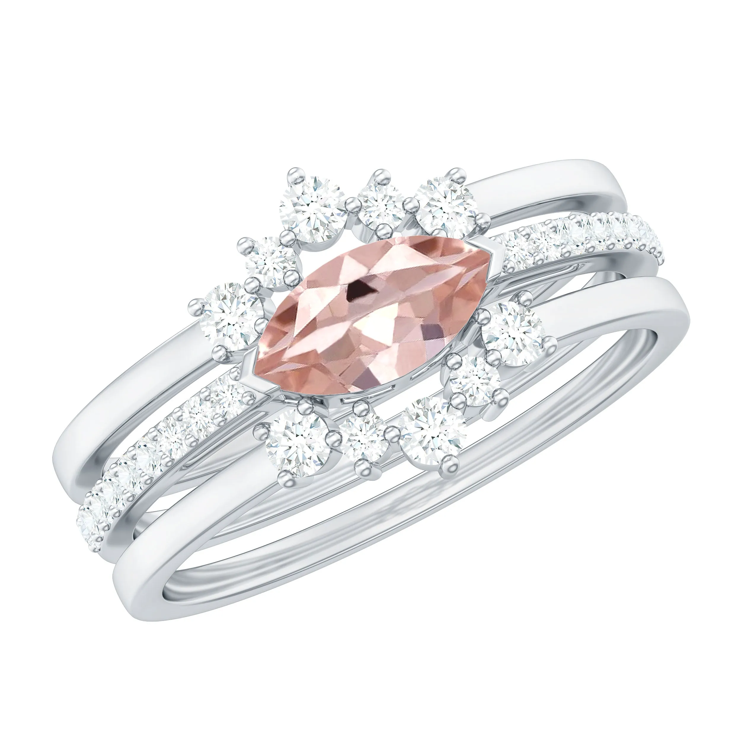 Marquise Cut Morganite Stackable Ring Set with Diamond