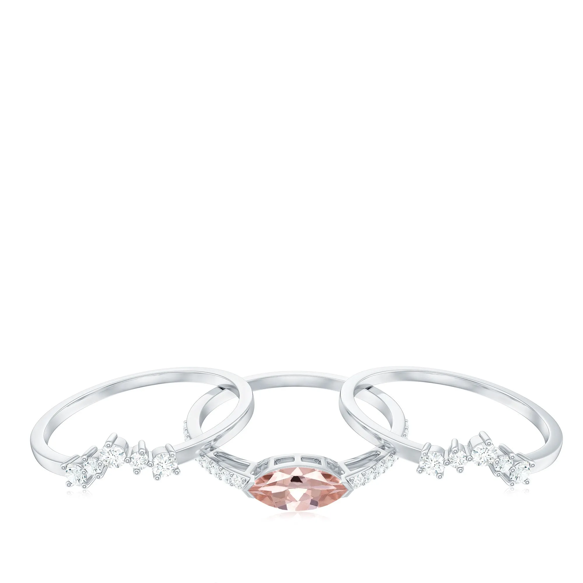 Marquise Cut Morganite Stackable Ring Set with Diamond