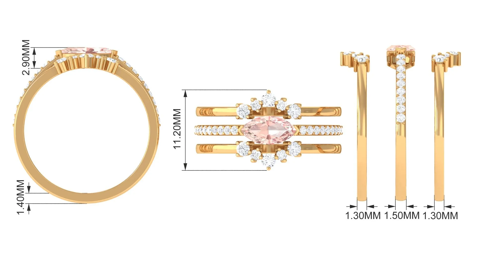 Marquise Cut Morganite Stackable Ring Set with Diamond