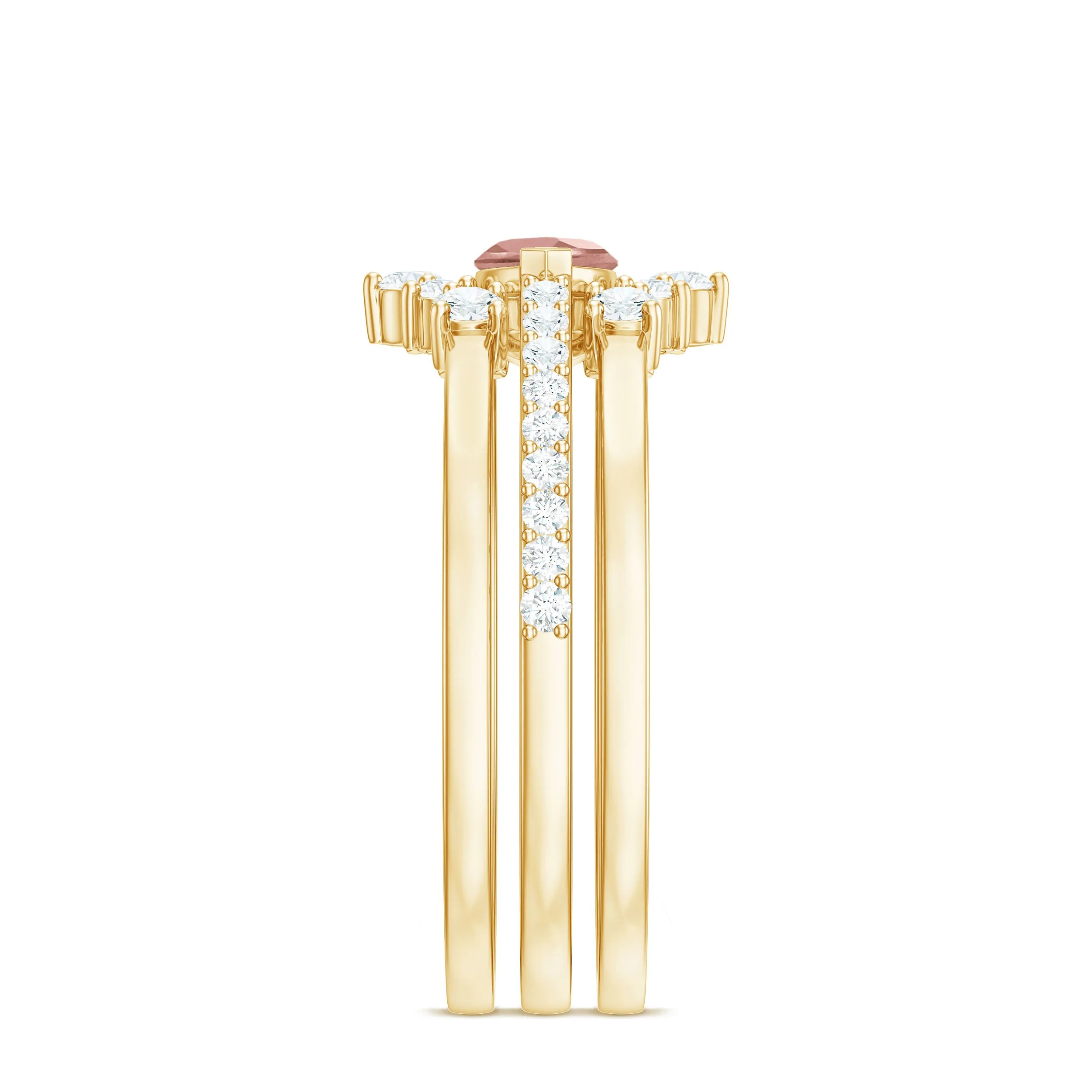 Marquise Cut Morganite Stackable Ring Set with Diamond