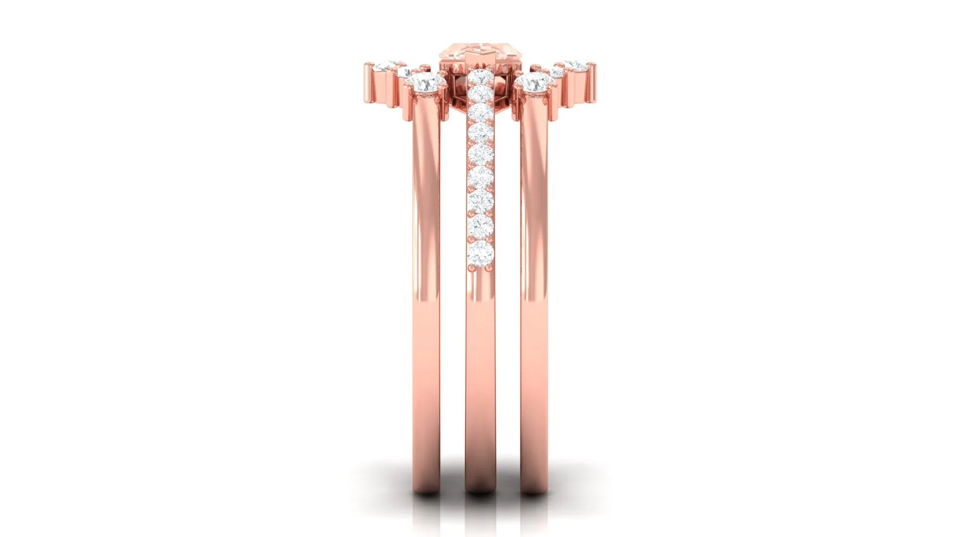 Marquise Cut Morganite Stackable Ring Set with Diamond