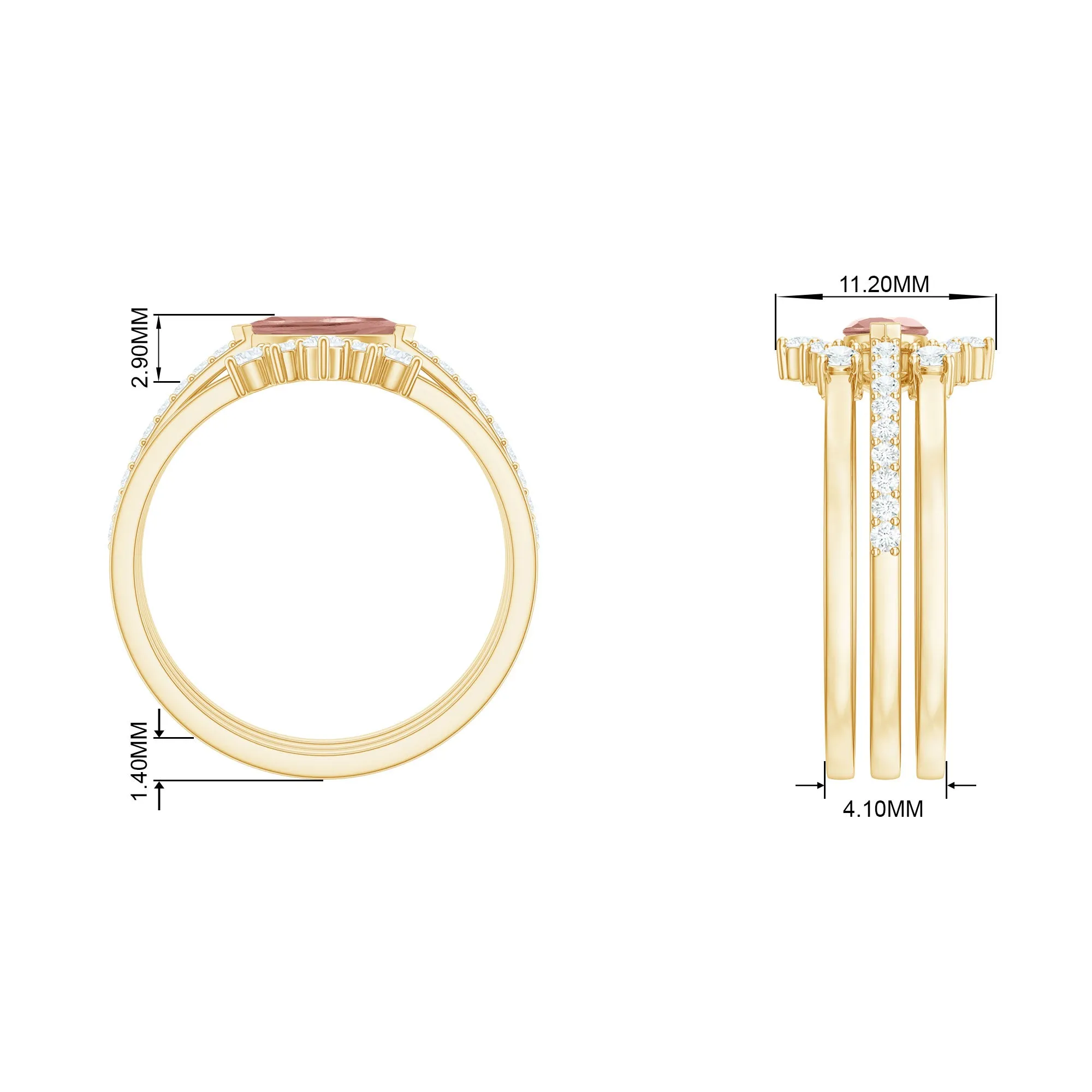 Marquise Cut Morganite Stackable Ring Set with Diamond