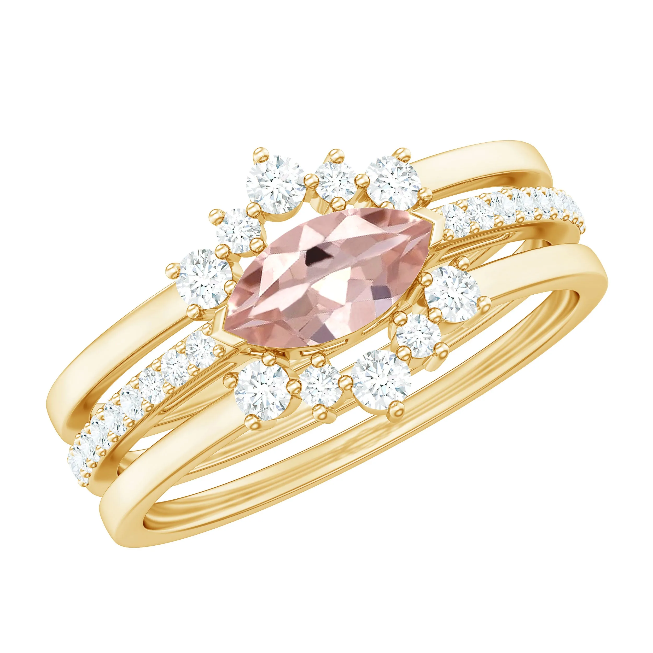Marquise Cut Morganite Stackable Ring Set with Diamond