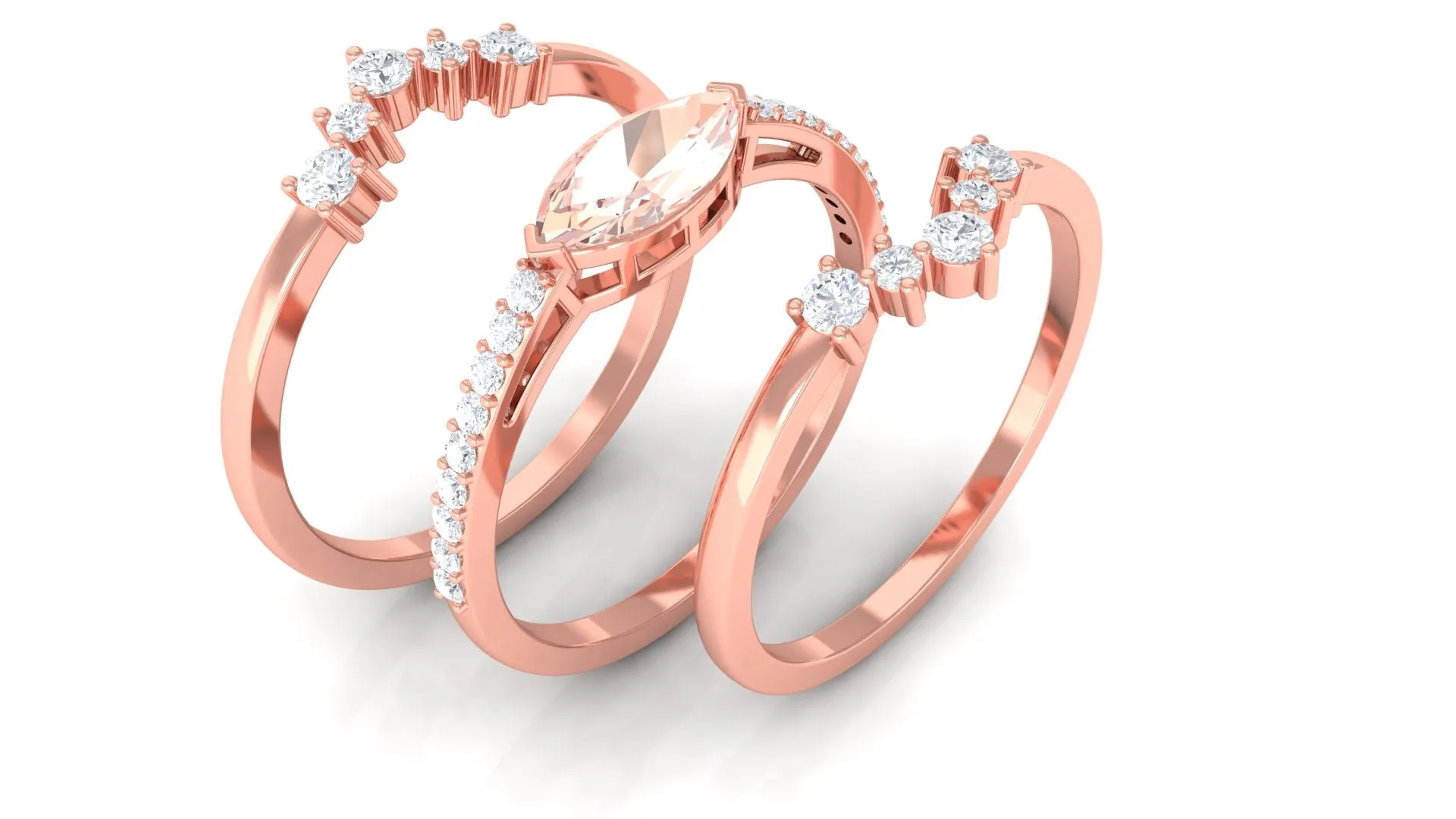 Marquise Cut Morganite Stackable Ring Set with Diamond