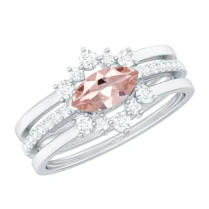 Marquise Cut Morganite Stackable Ring Set with Diamond