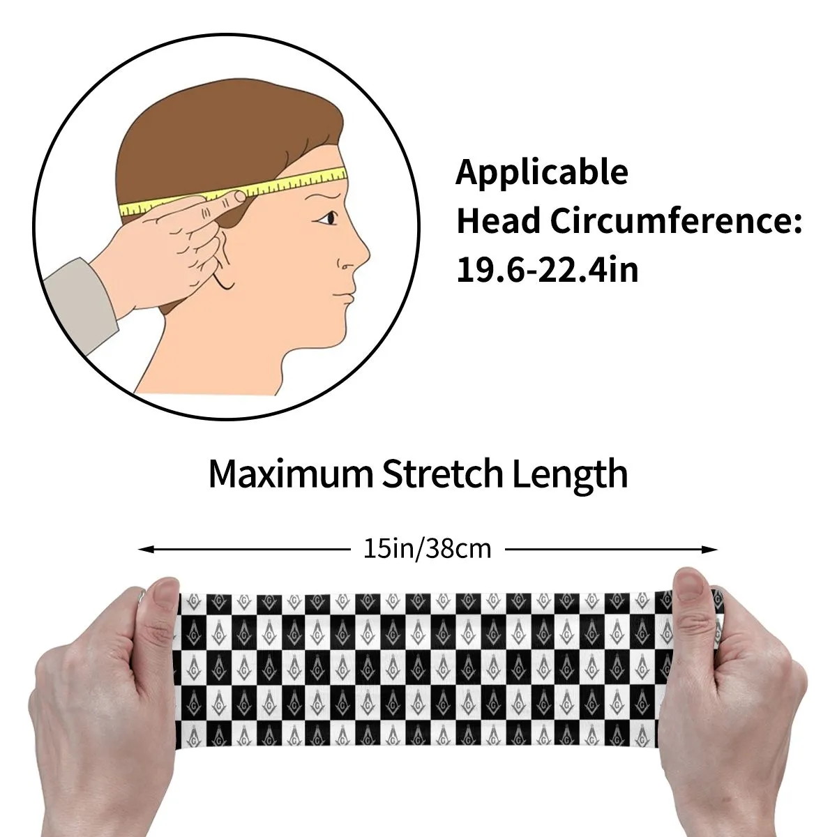 Master Mason Blue Lodge Headband - Checkered Square and Compass G