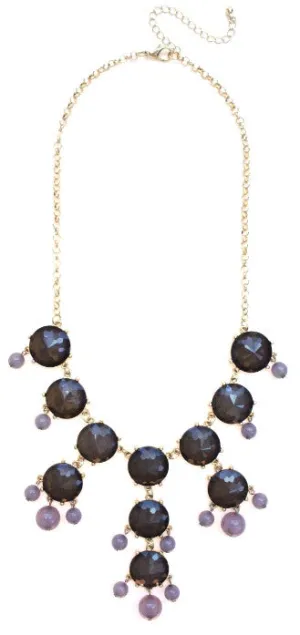Mini Gold-Tone Chain Bubble Necklace- Grey