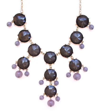 Mini Gold-Tone Chain Bubble Necklace- Grey