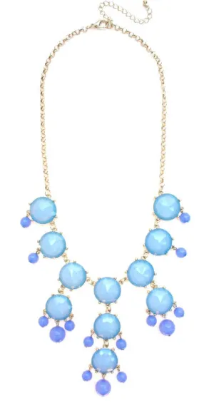Mini Gold-Tone Chain Bubble Necklace- Sky Blue