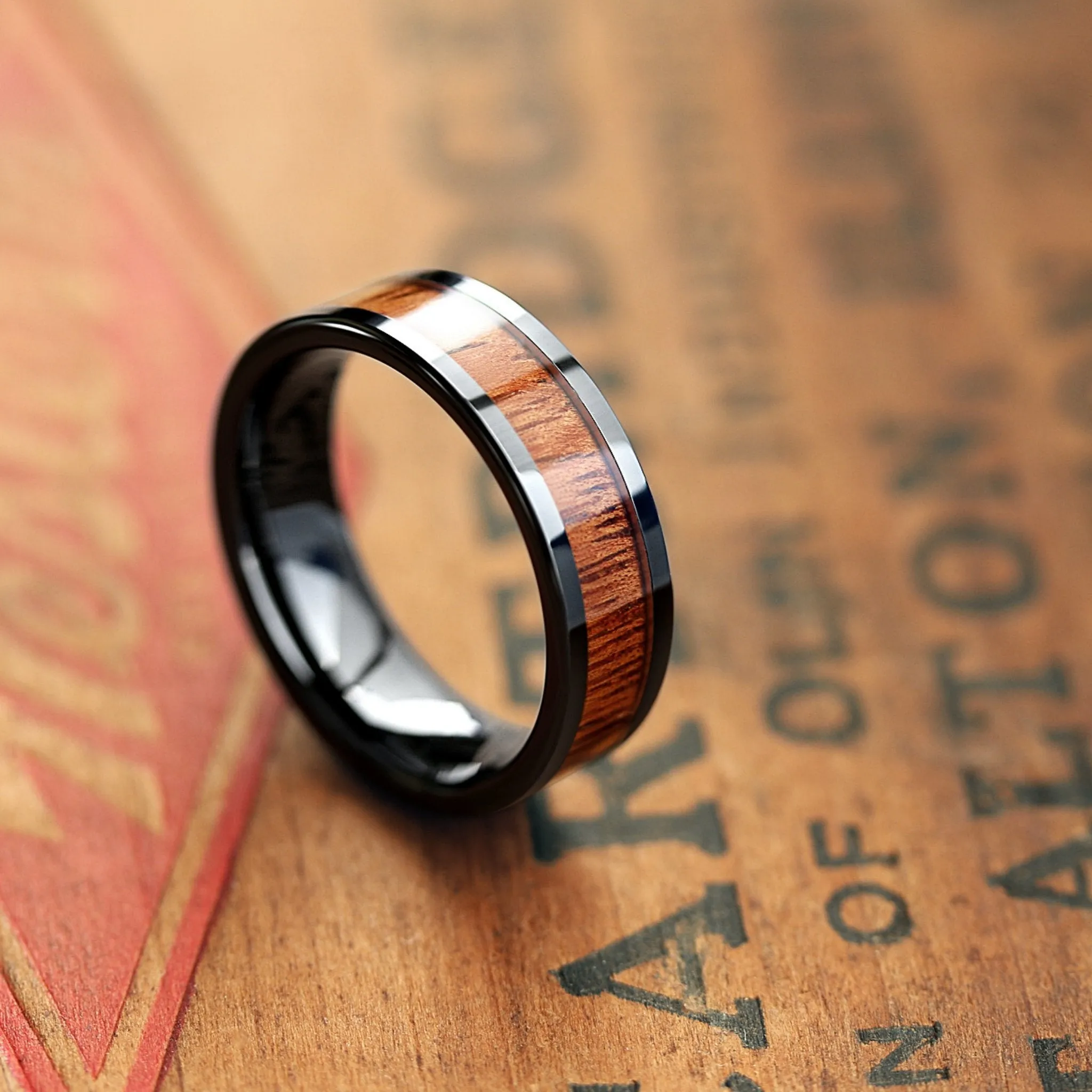 Muskoka - Black Ceramic Wooden Ring (6mm Width)