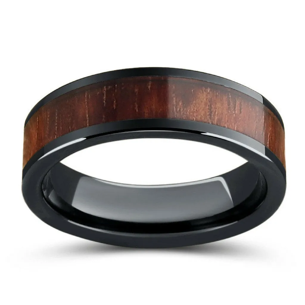 Muskoka - Black Ceramic Wooden Ring (6mm Width)