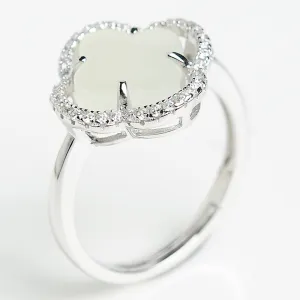 Natural Jade Ring Nephrite Silver Adjustable Ring WR27
