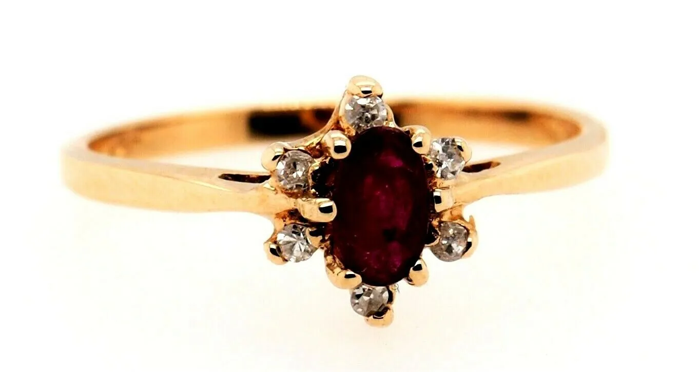 Natural Ruby & Diamond Cluster Ring 14ct Yellow Gold Fine Engagement Jewellery