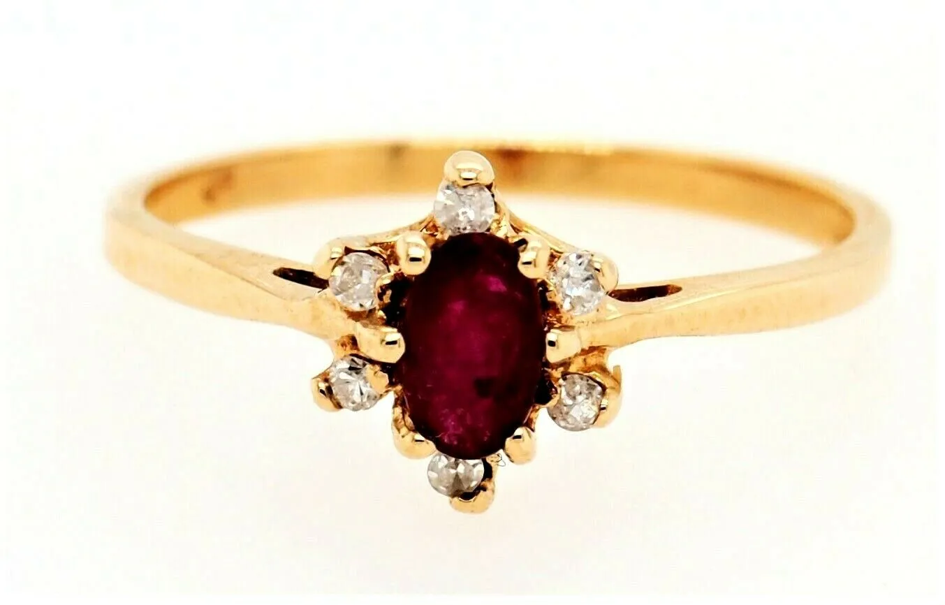 Natural Ruby & Diamond Cluster Ring 14ct Yellow Gold Fine Engagement Jewellery