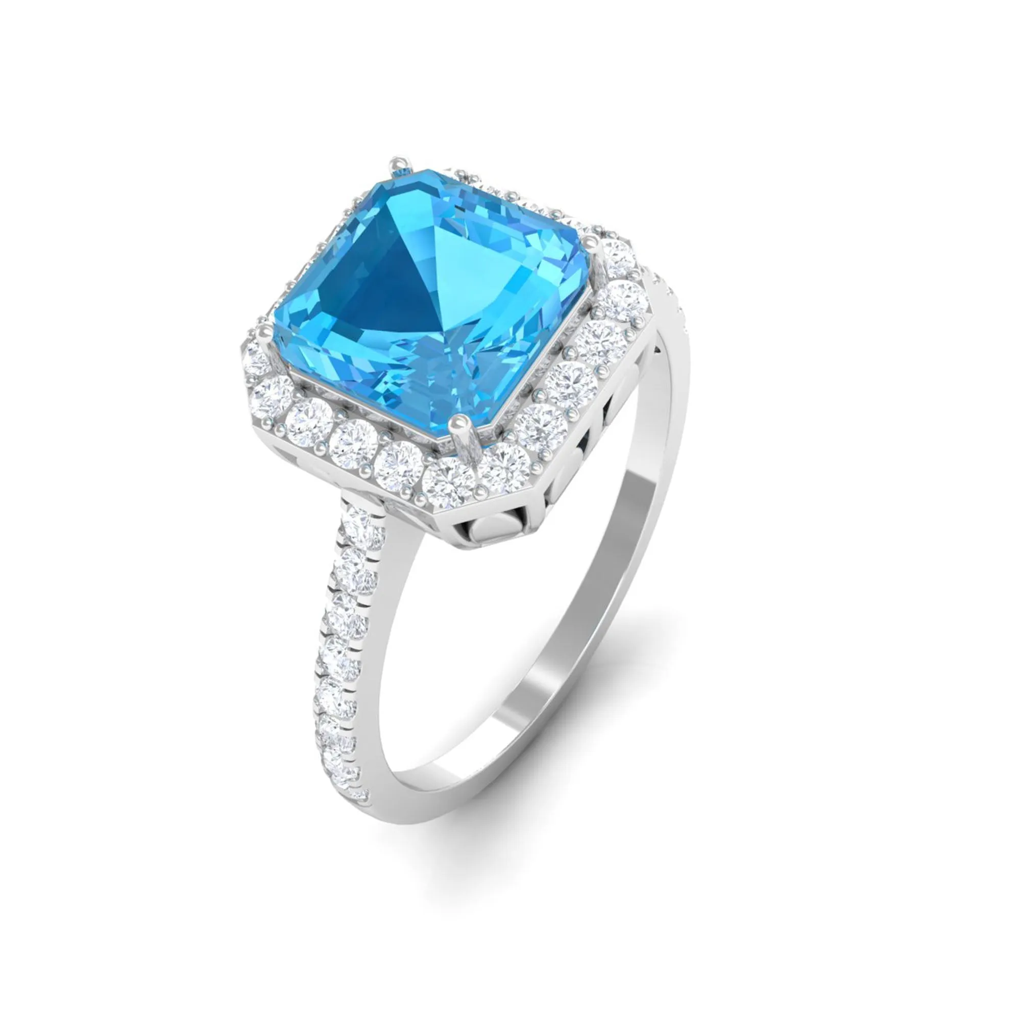 Natural Swiss Blue Topaz and Diamond Accent Engagement Ring