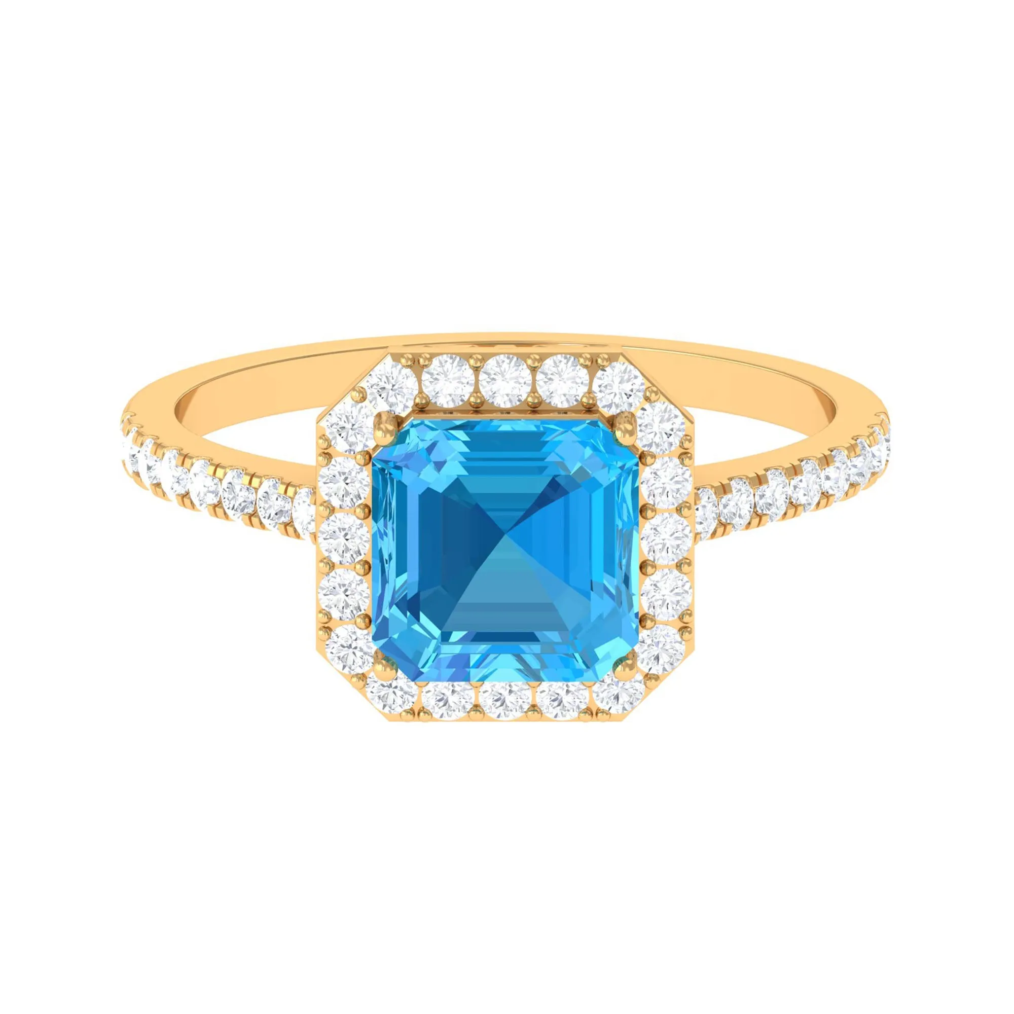 Natural Swiss Blue Topaz and Diamond Accent Engagement Ring