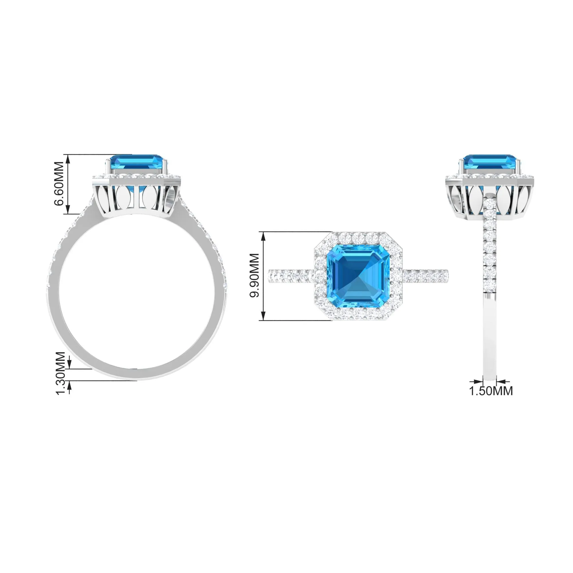 Natural Swiss Blue Topaz and Diamond Accent Engagement Ring