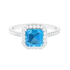 Natural Swiss Blue Topaz and Diamond Accent Engagement Ring