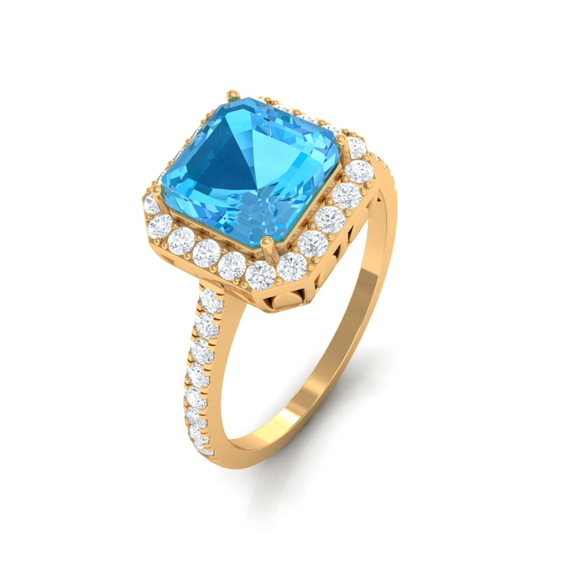 Natural Swiss Blue Topaz and Diamond Accent Engagement Ring
