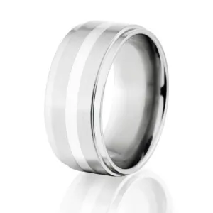 New 10mm Cobalt Ring with Silver Inlay, Made In the USA Cobalt Wedding Band & Wedding Ring