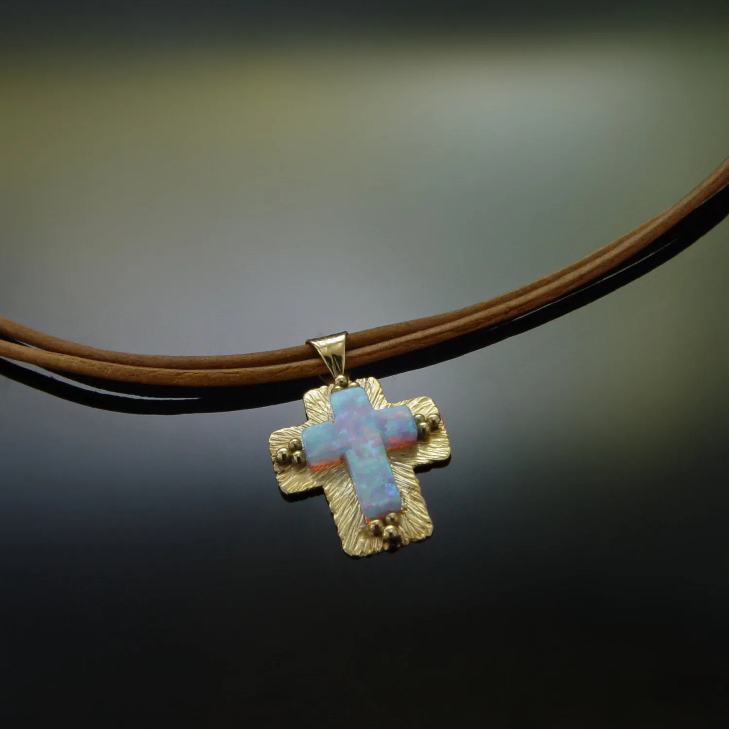 NG8963 Opal and Gold cross necklace