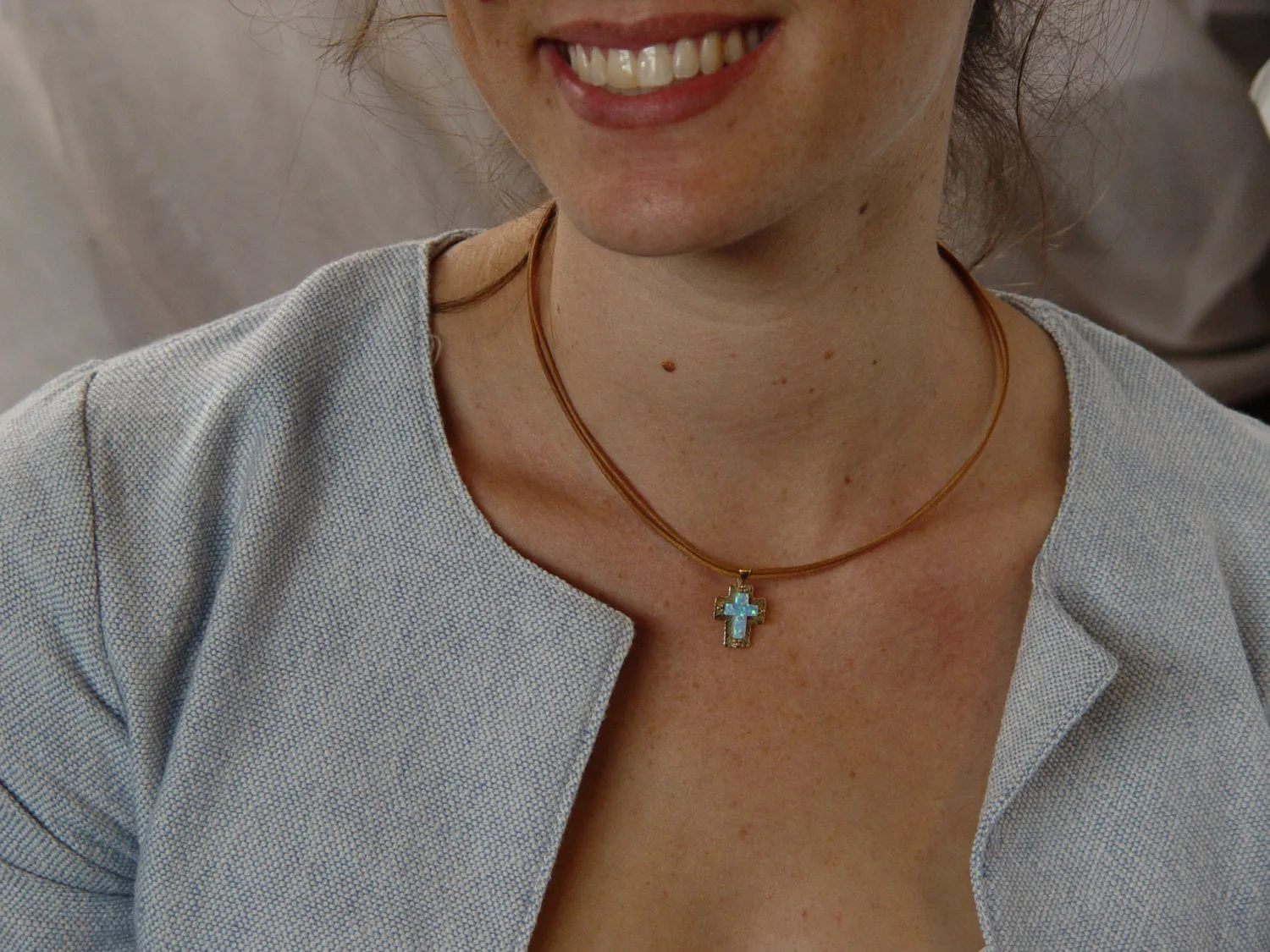 NG8963 Opal and Gold cross necklace