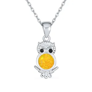Opalescent Gemstone Owl Pendant Necklace Sterling Silver October Birthstone