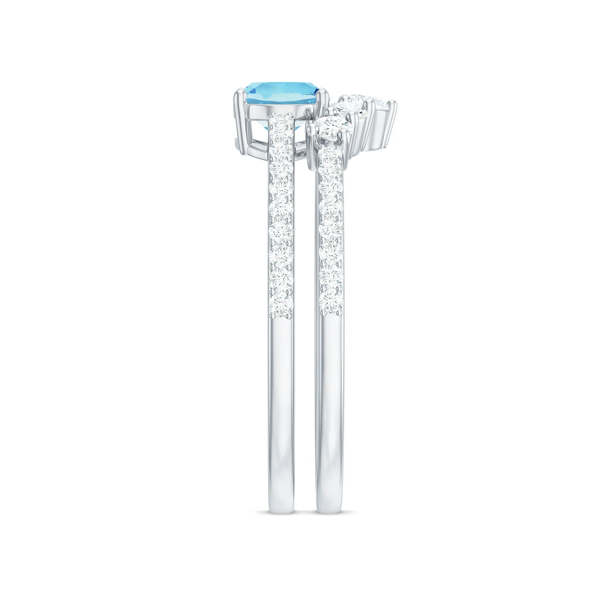 Oval Aquamarine East West Wedding Ring Set with Diamond