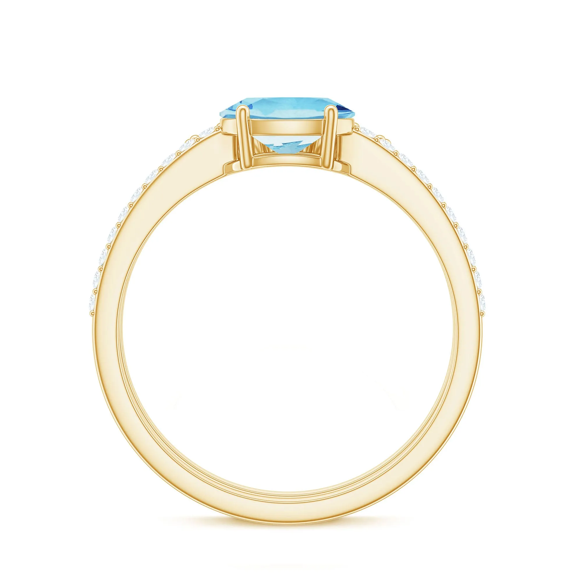 Oval Aquamarine East West Wedding Ring Set with Diamond