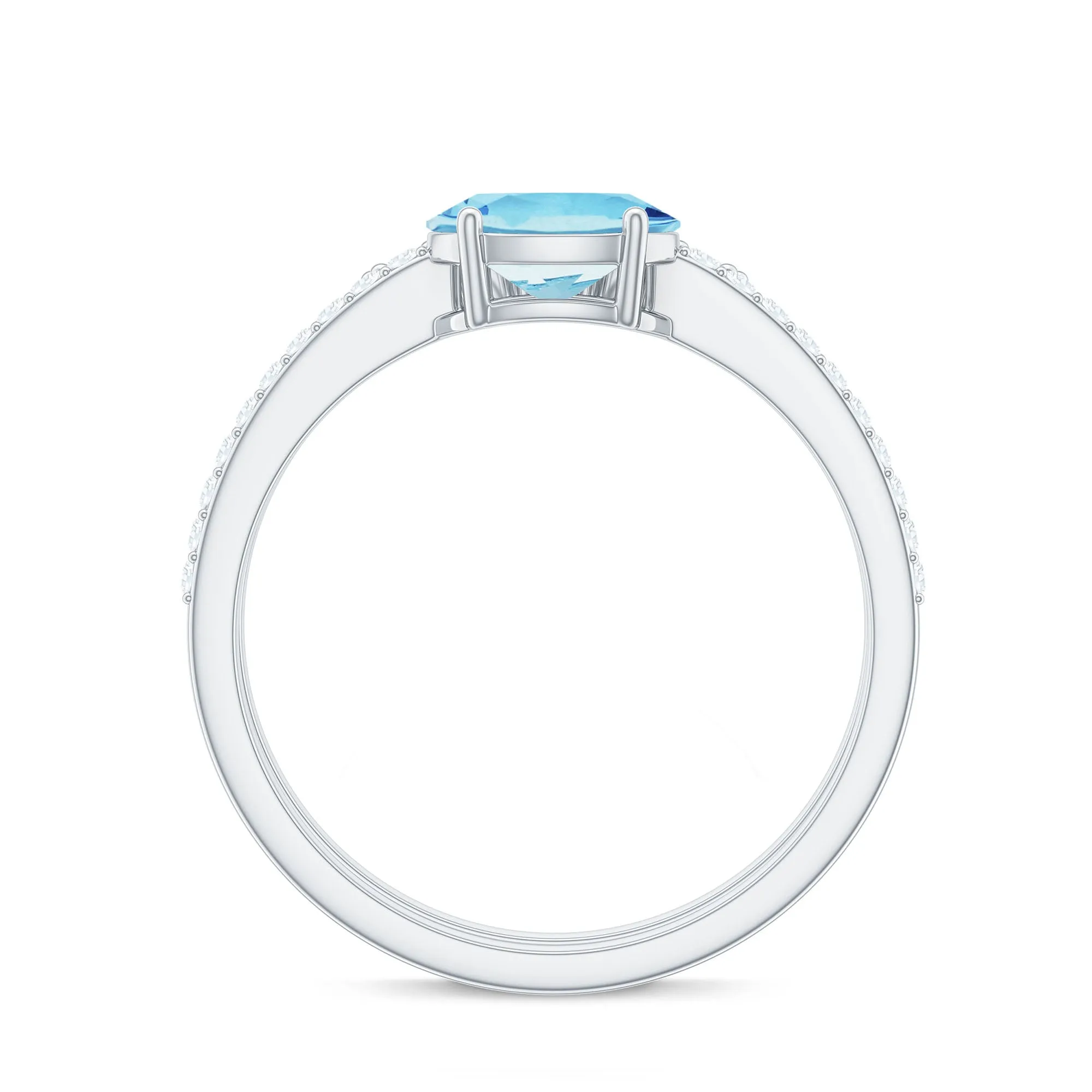 Oval Aquamarine East West Wedding Ring Set with Diamond