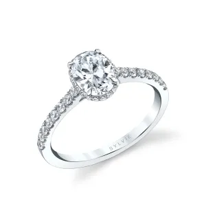 Oval Cut Classic Hidden Halo Engagement Ring - Anastasia Platinum White