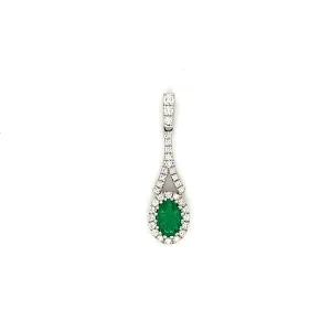 Oval Emerald Pendant with Thirty-Two Diamonds in 18K White Gold