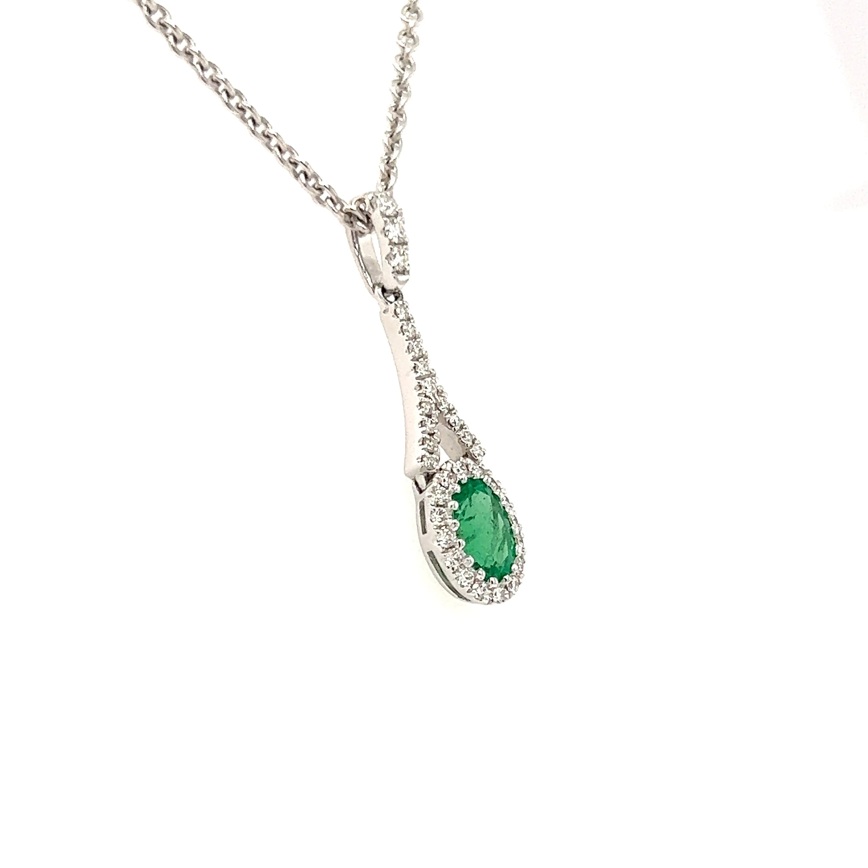 Oval Emerald Pendant with Thirty-Two Diamonds in 18K White Gold