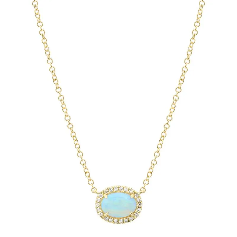 Oval Opal Diamond Halo Necklace