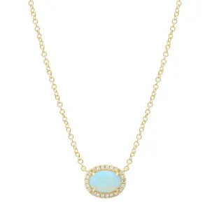 Oval Opal Diamond Halo Necklace